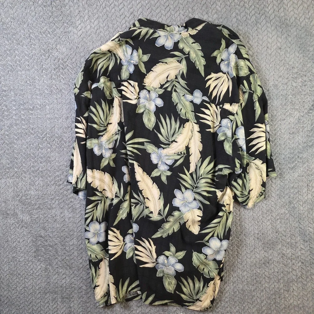 Banana‎ Cabana Hawaiian Shirt Mens XXL 100% Silk Black Floral Aloha Short Sleeve - Picture 8 of 8
